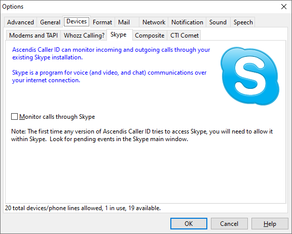 Device Options, Skype